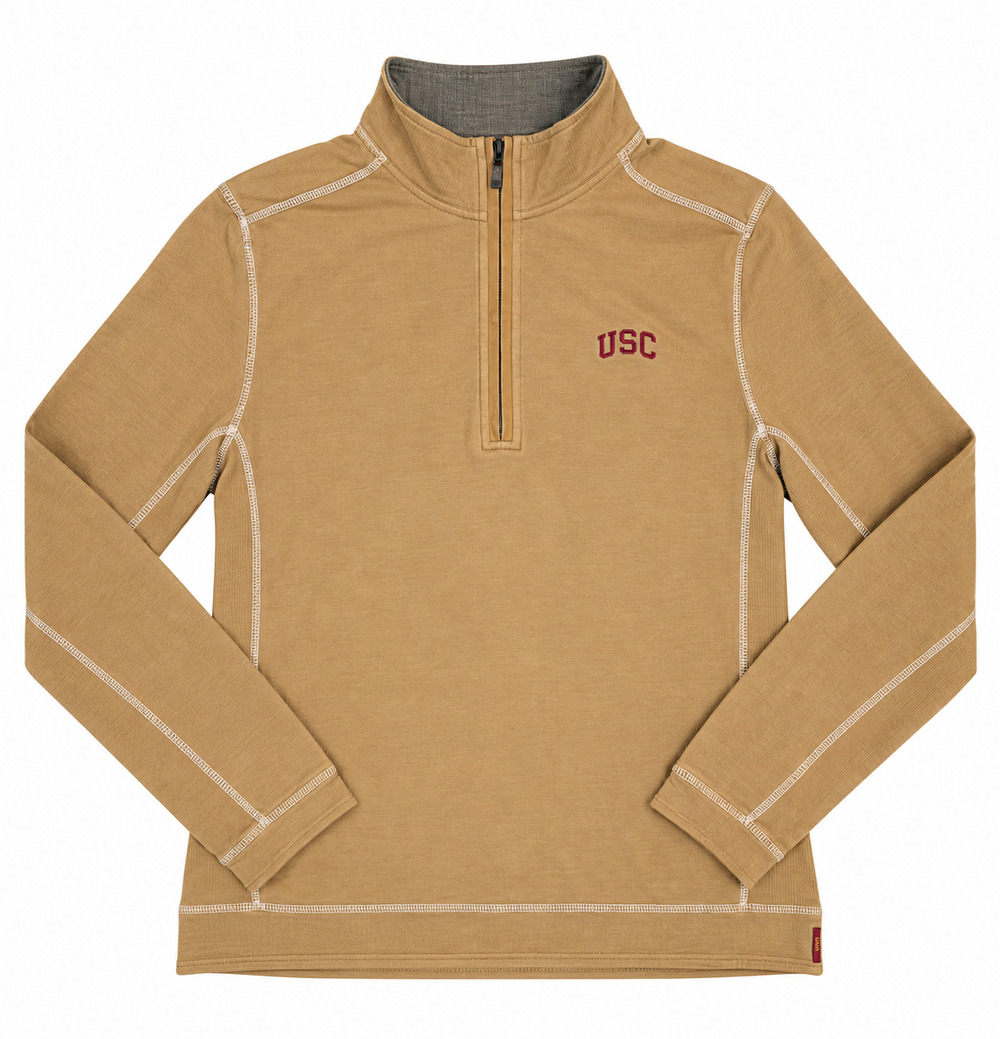Tommy Bahama USC Trojans Quarter Zip Pullover Men's Large Tan Cotton NCAA